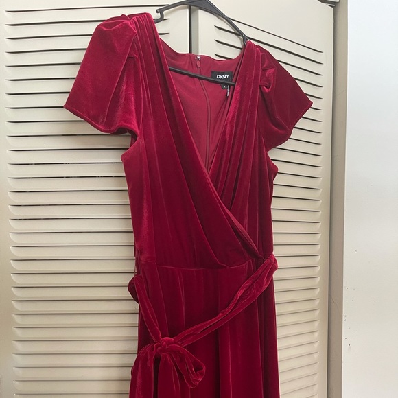 DKNY Red velvet midi dress - Picture 3 of 6